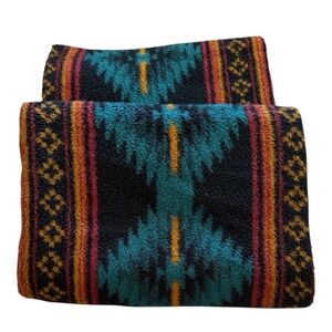 TWO Vintage Biederlack Southwestern Aztec Patterned Blankets Reversible 55”x74”
